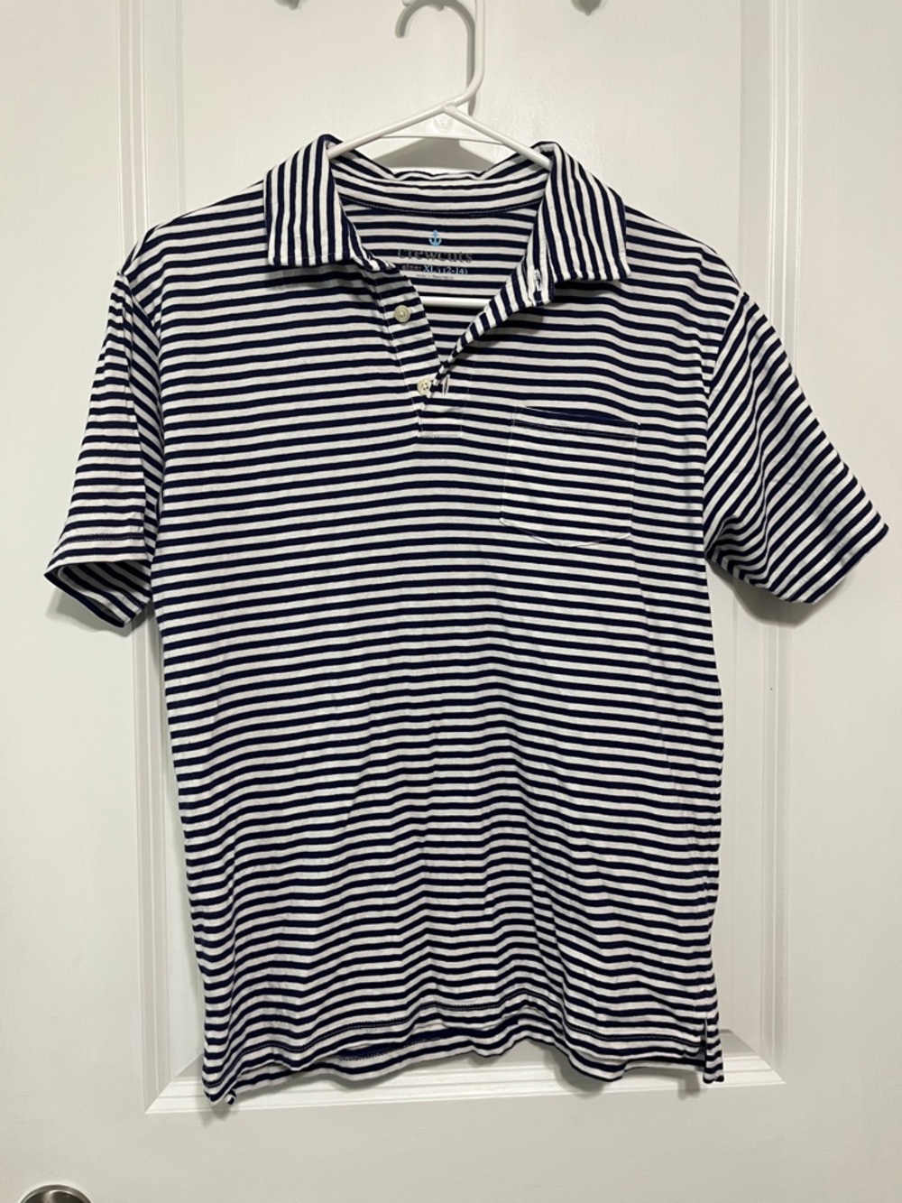Crewcuts Navy & White Striped Polo with Chest Pocket XL